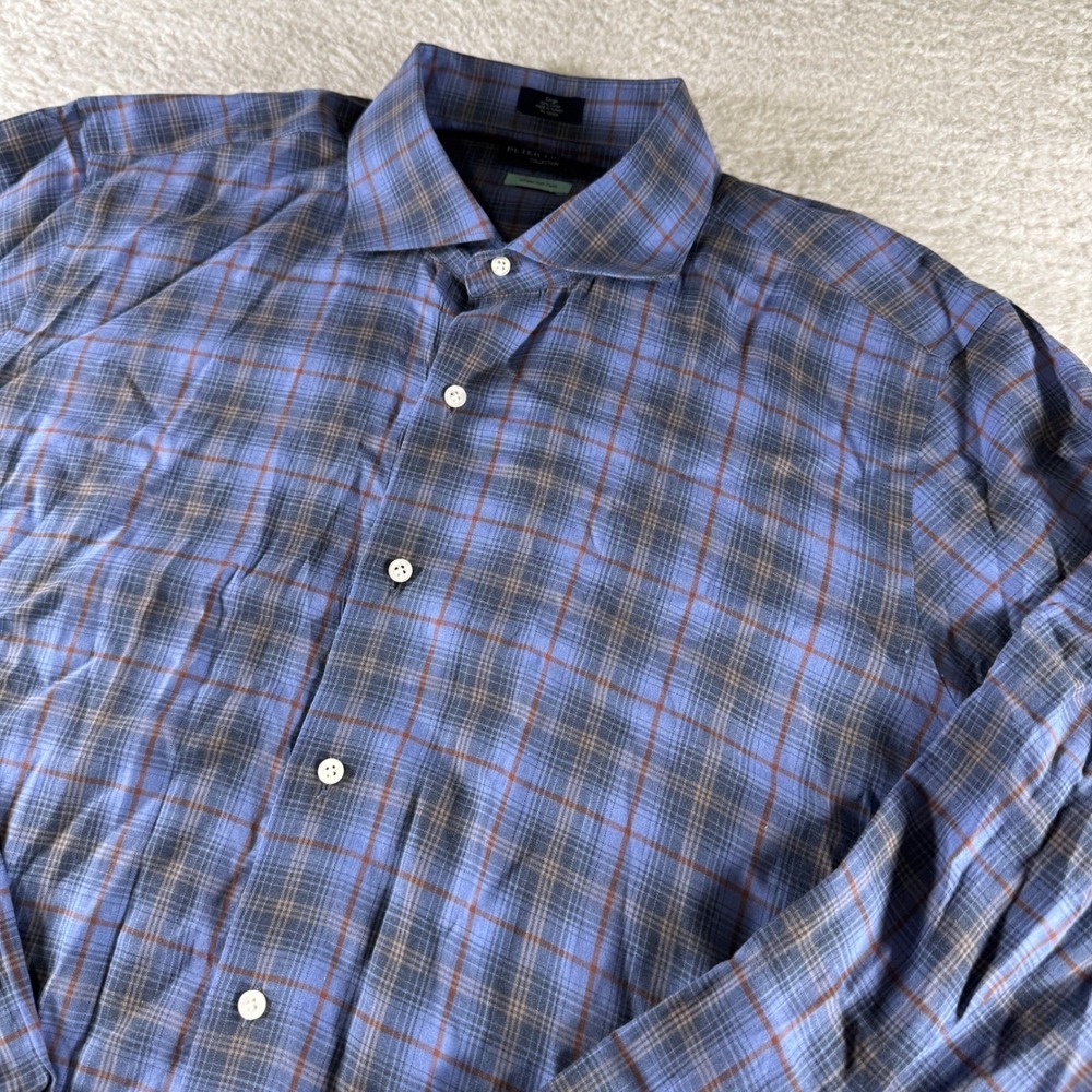 Peter Millar Collection Shirt Mens L Winter Soft Twill Blue Lightweight Crown